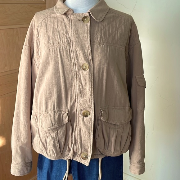 American Eagle 🦅 Beige Cotton Button Down Lightweight Bomber Jacket, Size L - Picture 8 of 16